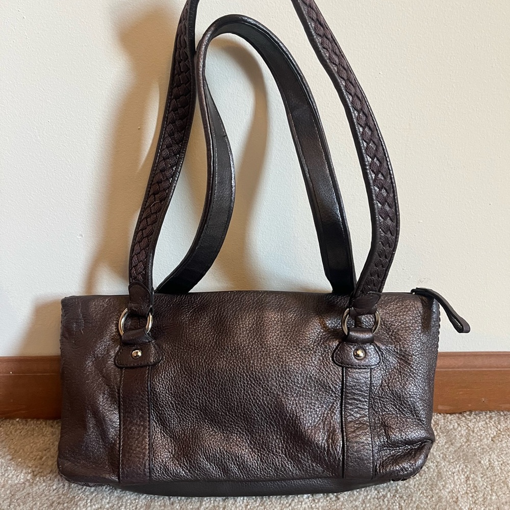 EUC The Sak Pink Label Bronze Pebbled Leather Shoulder Bag with Braided Straps